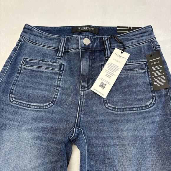 Liverpool Los Angeles Hannah Crop Flare Vintage Wash Blue Denim Jeans Size 2/26 - Picture 3 of 7